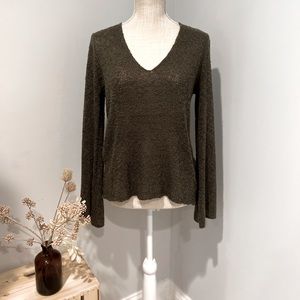 Zara Knit V-Neck Pullover | Olive Green Long sleeve Sweater Size Medium
